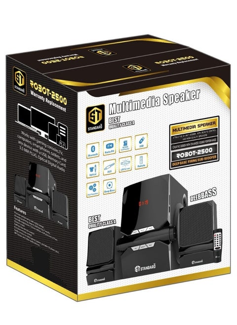 Speaker Standard 2.1 Robot 2500 Power 25 Watt illuminated multimedia speaker Optical Cable - Aux - Bluetooth - Usb - Sd card - Radio - Led Screen - Remote - Full Function