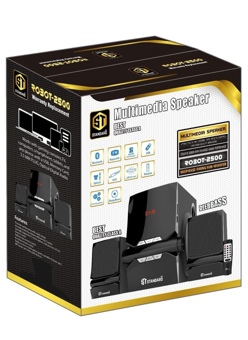 Standard - Speaker Standard 2.1 Robot 2500 Power 25 Watt illuminated multimedia speaker Optical Cable - Aux - Bluetooth - Usb - Sd card - Radio - Led Screen - Remote - Full Function - Image 1
