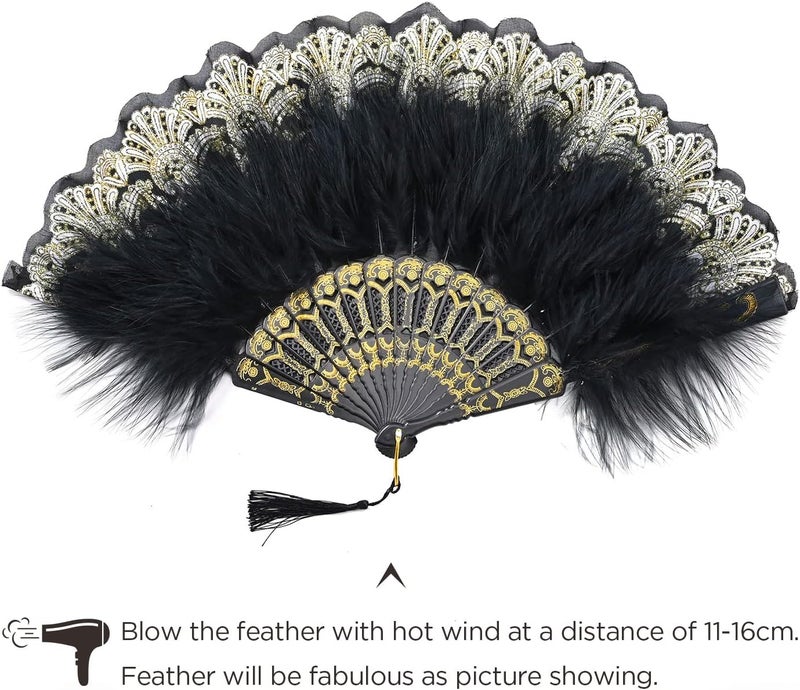 BABEYOND مروحة بابيوند من ريش المارابو 20s مروحة قابلة للطي عتيقة مروحة يد لرقص الأزياء - Image 4