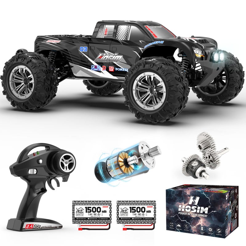 Hosim RC Truck 110 Scale 48 KMH Remote Control Car for Adults 4X4 All Terrains OffRoad RC Car Waterproof Electric RC Cars for Boys Age 812 Toy Gift 40 Min Play with 2 Batteries Monster Trucks - Image 2