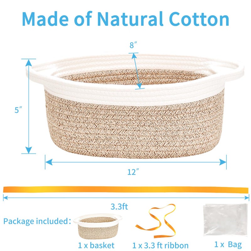 ABenkle Small Basket with Gift Bags and Ribbons, Empty Gift Baskets for Mother's Day, Decorative Boho Rope Woven Nursery Storage Organizer Toy Baskets with Handle for Baby Showers, 12"X 8" X 5" - Image 2