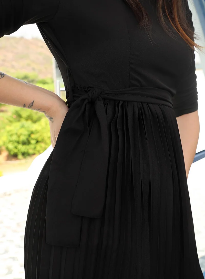 Pinacolada  Women's Jet Black Pleated Tie-Up Dress for Women | Best Price UAE
