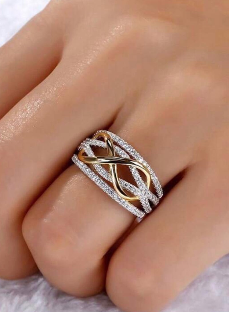 إيكوال خاتم نسائي فاخر وأنيق باللون الفضي مرصع بالزركون مقاس 7 - Image 1