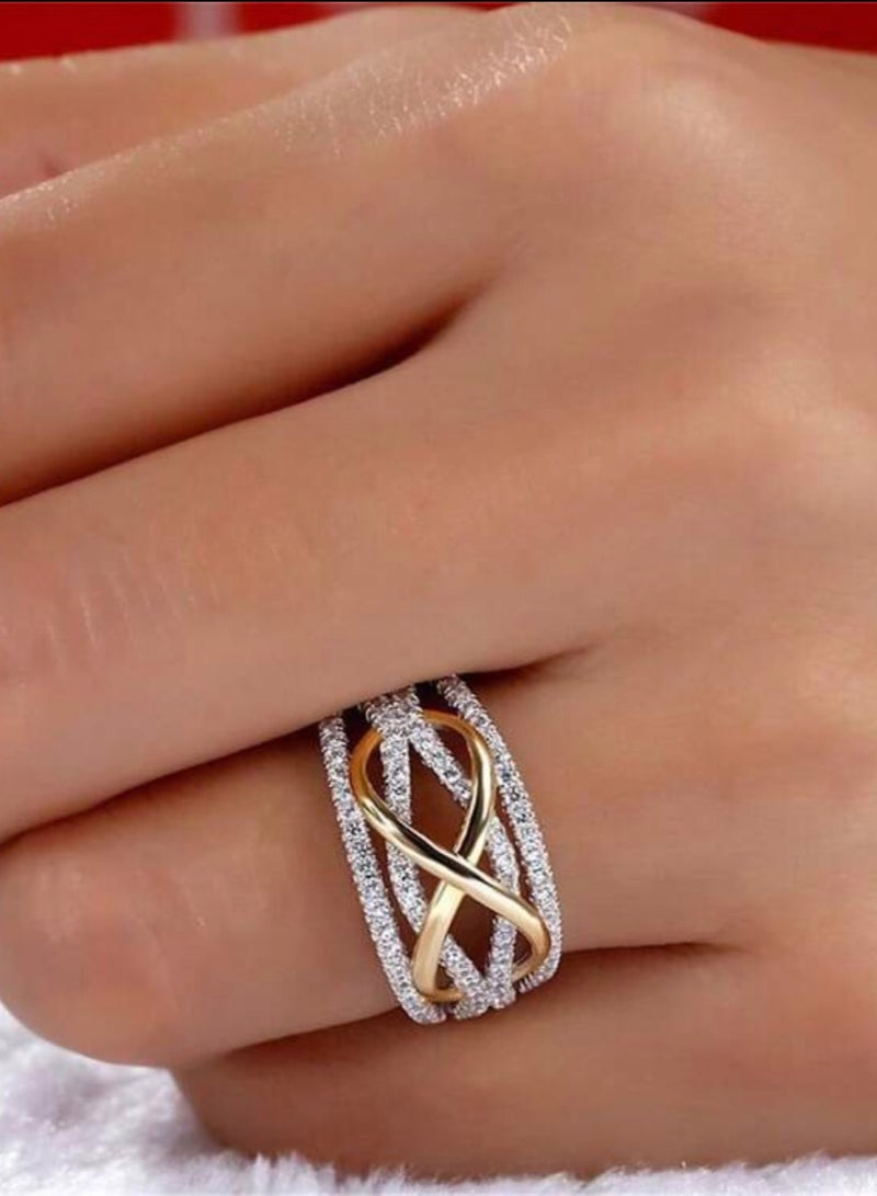 إيكوال خاتم نسائي فاخر وأنيق باللون الفضي مرصع بالزركون مقاس 7 - Image 2