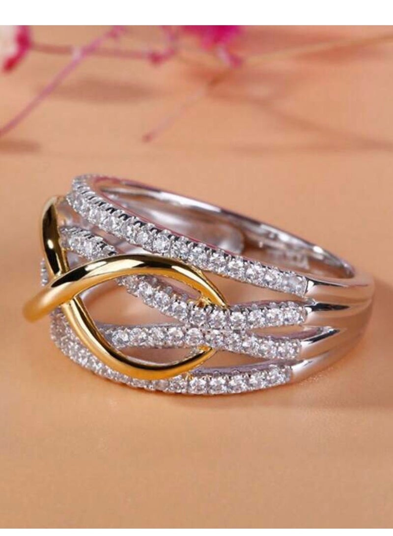 إيكوال خاتم نسائي فاخر وأنيق باللون الفضي مرصع بالزركون مقاس 7 - Image 3