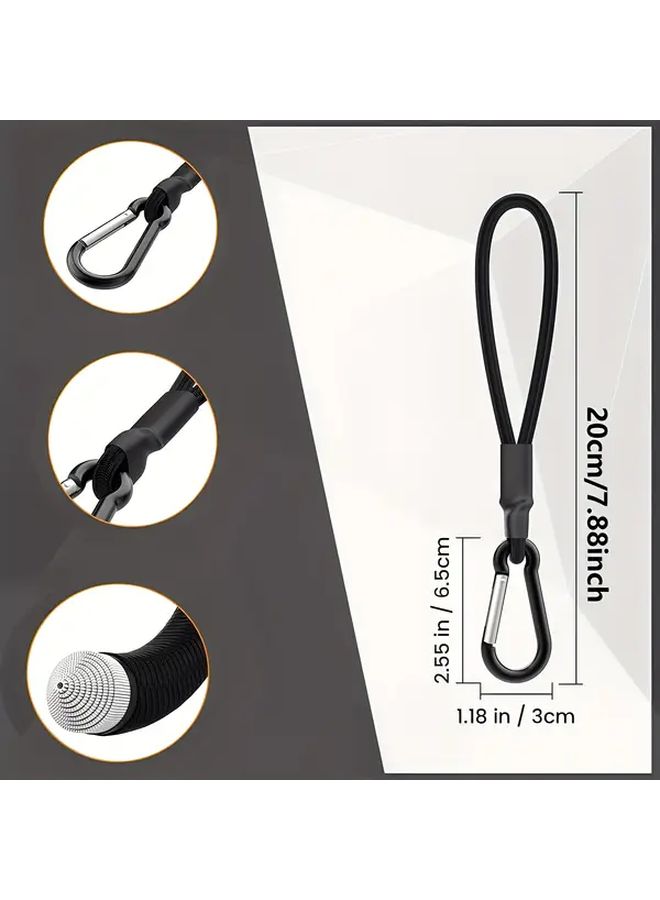 2pcs Black Retractable Elastic Tent Rope with Anti Slip Aluminum Alloy Hooks - Image 2
