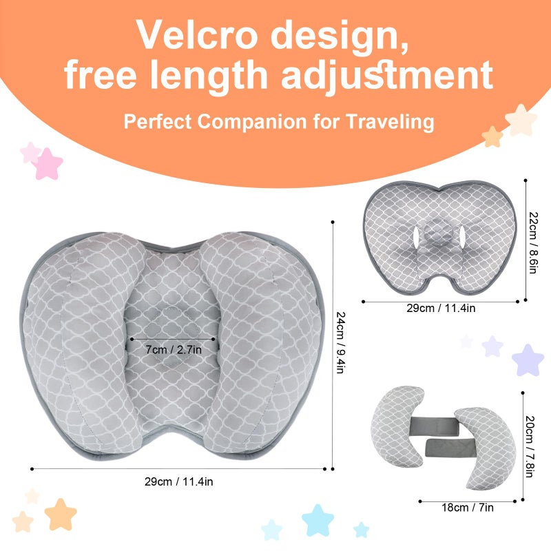 KAKIBLIN Baby Neck Pillow for Head, 2 in 1 Travel Pillow Baby Car Seat Head Support Banana Neck Pillows for Infants Small Boys and Girls, Support for Stroller,White Cloud - Image 4