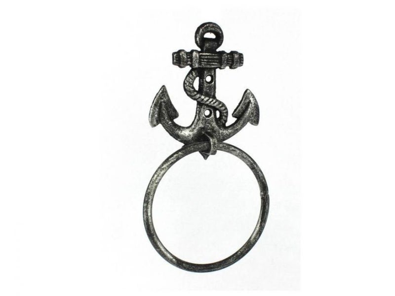 Handcrafted Nautical Decor حامل مناشف على شكل مرساة من الحديد الزهر هامبتون نوتيكال، 8.5 إنش، فضي عتيق - Image 3