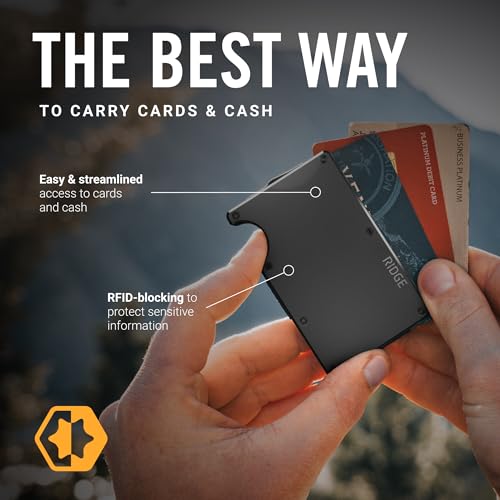 The Ridge Ridge Wallet for Men - Slim Minimalist Compact Wallet and Card Holder, RFID Protected Front Pocket Wallets for Men with Integrated Cash Strap (Gunmetal) - Image 3
