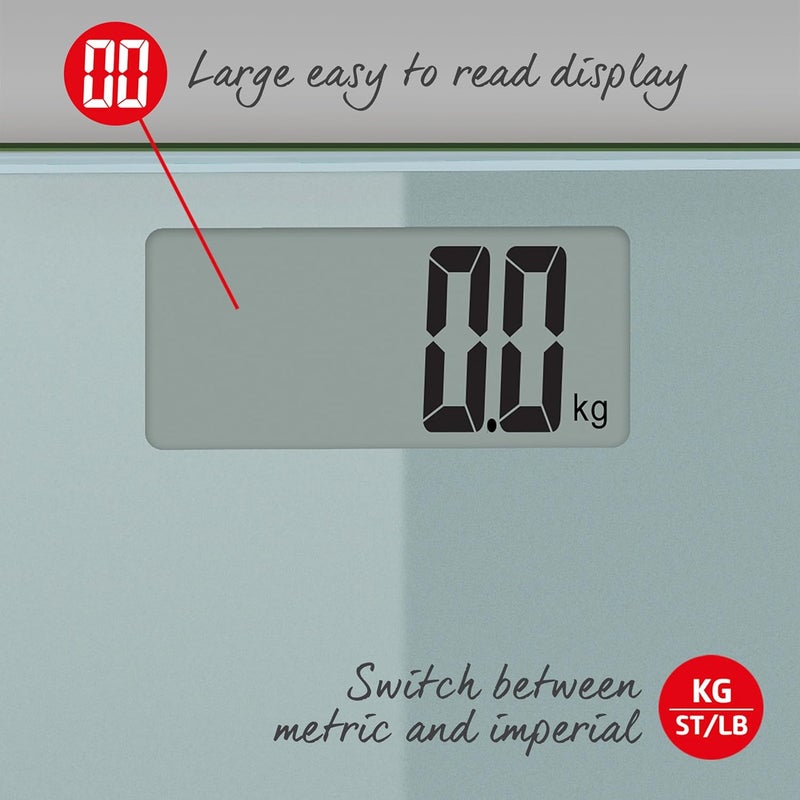 Salter 9028 SCFAZF0B Digital Bathroom Scales Large Tap Start Platform For Body Weight LCD Display Max 180kg Ultra Slim Razor Design15 Year Guarantee Includes 1 x CR2032 Battery Silver - Image 4
