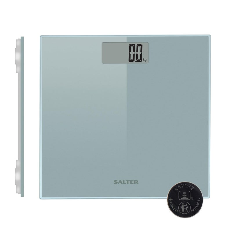 Salter 9028 SCFAZF0B Digital Bathroom Scales Large Tap Start Platform For Body Weight LCD Display Max 180kg Ultra Slim Razor Design15 Year Guarantee Includes 1 x CR2032 Battery Silver - Image 1