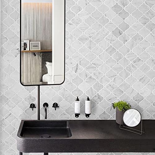 Diflart Marble Mosaic Tile, Carrara White, 3 Inch Arabesque, Polished, Marble Backsplash Tiles for Kitchen Bathroom Wall Floor, Pack of 5 Sheets - Image 2