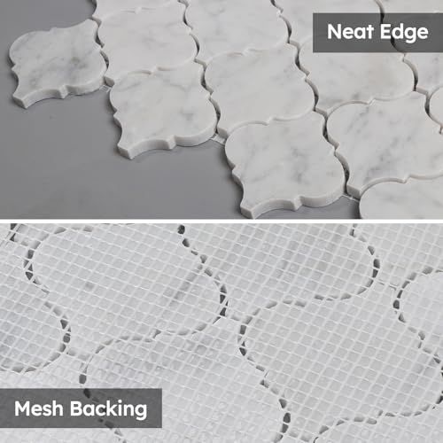 Diflart Marble Mosaic Tile, Carrara White, 3 Inch Arabesque, Polished, Marble Backsplash Tiles for Kitchen Bathroom Wall Floor, Pack of 5 Sheets - Image 4