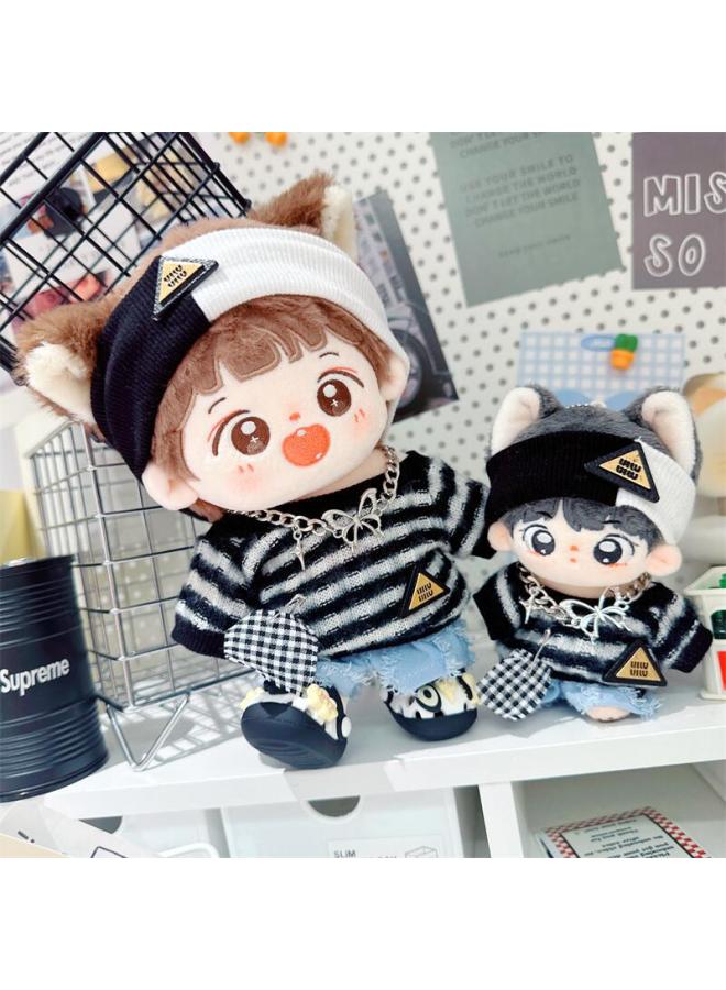 Spot Cotton Doll Clothes 10cm15cm20cm Black Cool Baby Clothes Black And Frost White Sweater Pullover-Specifications:20cm-Color:Magic Striped Turtleneck Shirt  - Image 2