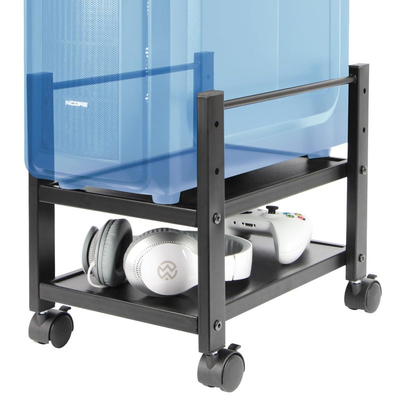 J JACKCUBE DESIGN 2 Tier Computer Tower Stand for Desktop CPU Gaming PC Holder Mobile Rolling Cart for Under Desk with Caster Wheels Office Desk Accessories MK712A