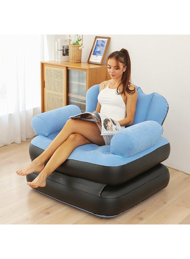 2-in-1 Multifunctional Inflatable Sofa Chair - Portable Folding Air Couch & Air Mattress Lounger - Perfect for Home, Camping, and Poolside (Durable PVC, Superior Comfort) two assorted colours (Blue, Grey) - Image 1