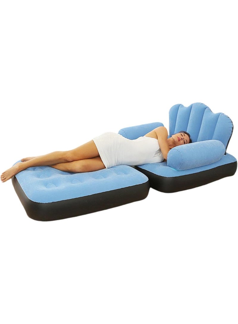 2-in-1 Multifunctional Inflatable Sofa Chair - Portable Folding Air Couch & Air Mattress Lounger - Perfect for Home, Camping, and Poolside (Durable PVC, Superior Comfort) two assorted colours (Blue, Grey) - Image 3