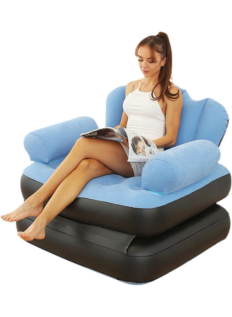 2-in-1 Multifunctional Inflatable Sofa Chair - Portable Folding Air Couch & Air Mattress Lounger - Perfect for Home, Camping, and Poolside (Durable PVC, Superior Comfort) two assorted colours (Blue, Grey) - Image 5