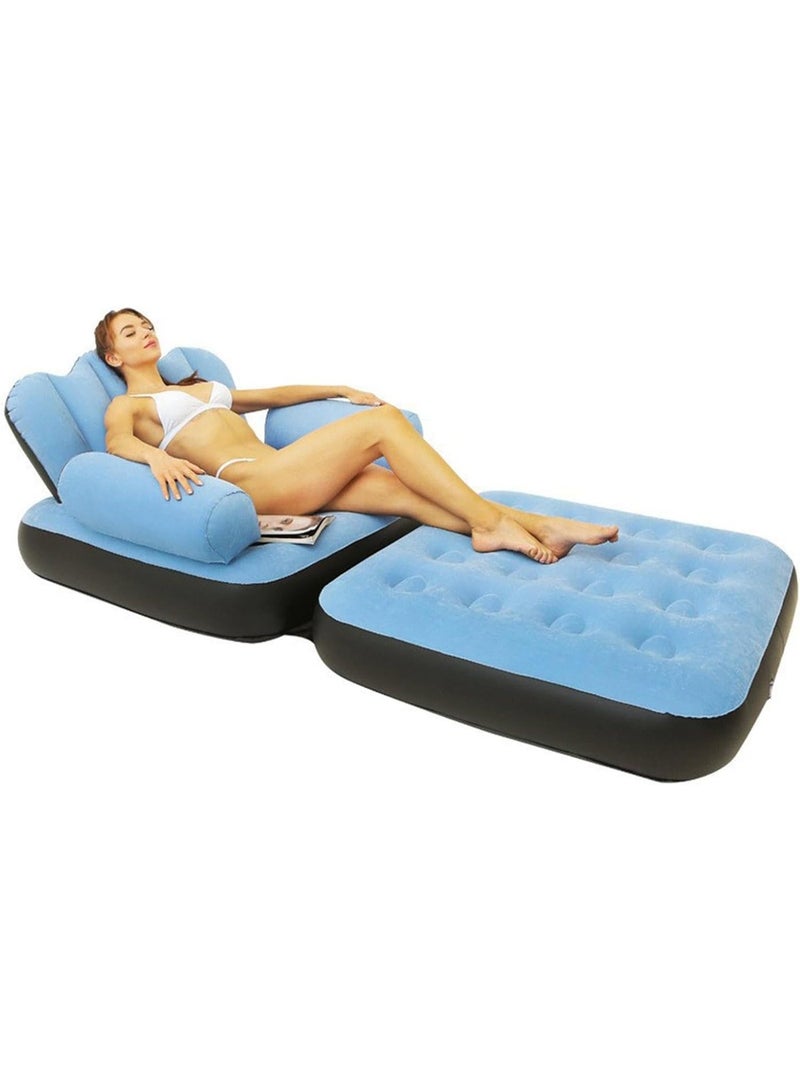 2-in-1 Multifunctional Inflatable Sofa Chair - Portable Folding Air Couch & Air Mattress Lounger - Perfect for Home, Camping, and Poolside (Durable PVC, Superior Comfort) two assorted colours (Blue, Grey) - Image 4