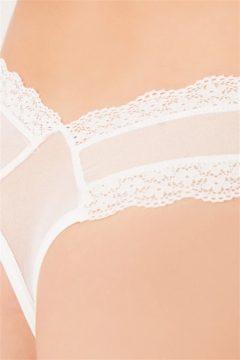 COTTONHILL Transparent Tulle Lace Detailed Women's Thong 3 Pack Panties - 3