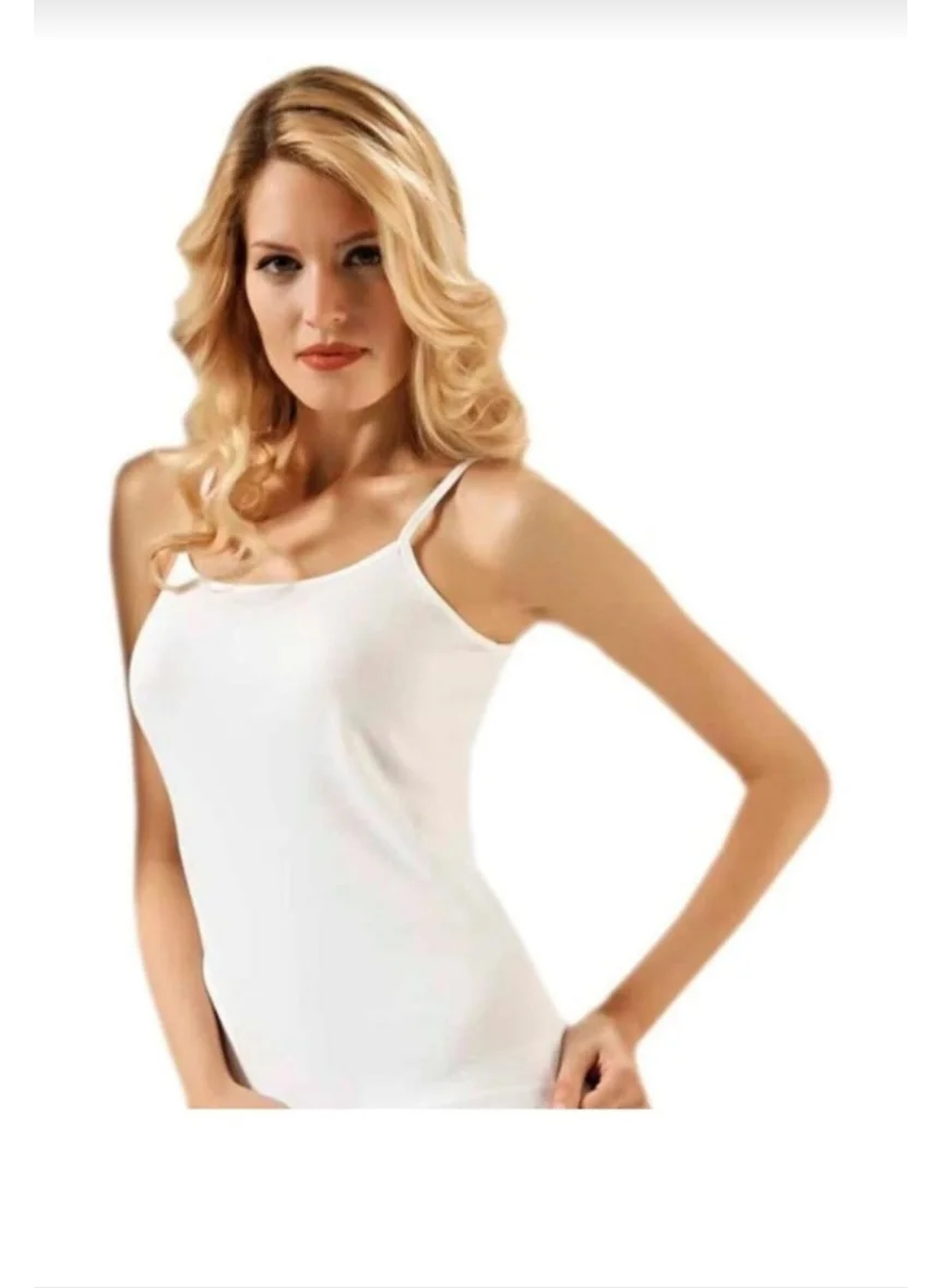 Tutku 0135 Women's Rib Rope Strap 6 Piece Undershirt White