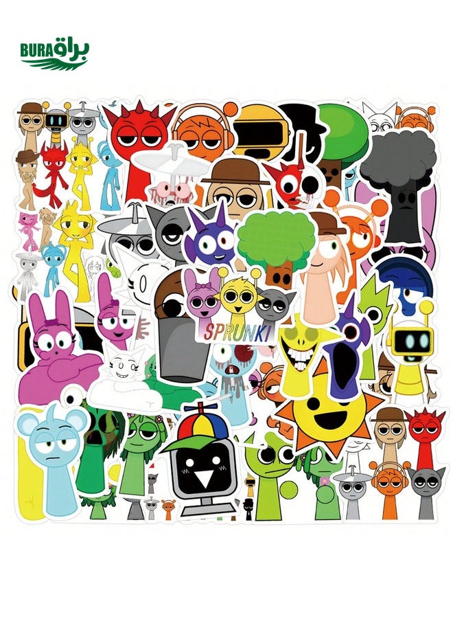 BURAQ - 55 Pcs Incredibox Sprunki Sticker Set, Cute Cartoon Aesthetic Graffiti Waterproof Vinyl Stickers For Water Bottle, Laptop, Phone, Skateboard, Guitar, Luggage, Scrapbooks, Helmets, Decorative Stickers For Kids, Teens & Adults - Image 1