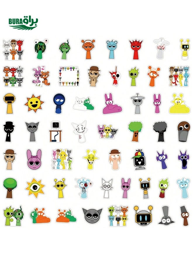 BURAQ - 55 Pcs Incredibox Sprunki Sticker Set, Cute Cartoon Aesthetic Graffiti Waterproof Vinyl Stickers For Water Bottle, Laptop, Phone, Skateboard, Guitar, Luggage, Scrapbooks, Helmets, Decorative Stickers For Kids, Teens & Adults - Image 1