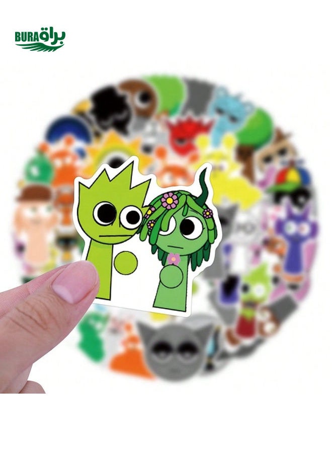 BURAQ - 55 Pcs Incredibox Sprunki Sticker Set, Cute Cartoon Aesthetic Graffiti Waterproof Vinyl Stickers For Water Bottle, Laptop, Phone, Skateboard, Guitar, Luggage, Scrapbooks, Helmets, Decorative Stickers For Kids, Teens & Adults - Image 1