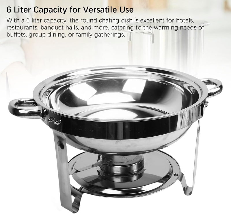 6L Chafing Dish, Buffet Warmer Set, Stainless Steel Round Food Heat Keeping with Detachable Alcohol Stove & Non Slip Base for Parties Catering Events - Image 4
