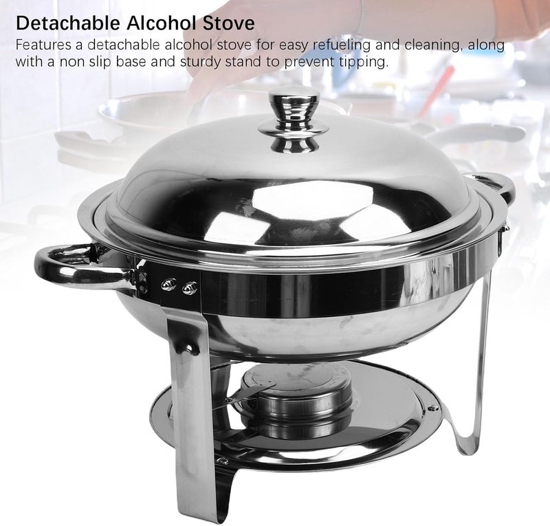 6L Chafing Dish, Buffet Warmer Set, Stainless Steel Round Food Heat Keeping with Detachable Alcohol Stove & Non Slip Base for Parties Catering Events - Image 2