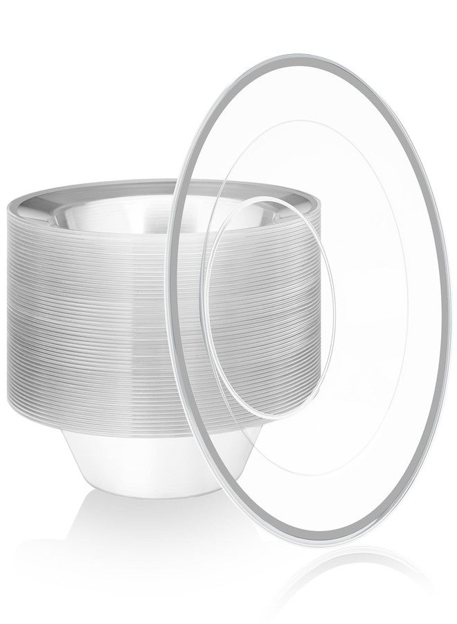 FoldTier 50 Pcs Clear Plastic Party Bowls 12 oz Dessert Bowls Disposable Dinnerware Elegant Tableware Dishes for Catering, Holidays, Parties Supplies, Weddings (Silver) - Image 1