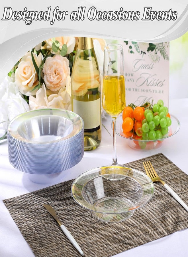 FoldTier 50 Pcs Clear Plastic Party Bowls 12 oz Dessert Bowls Disposable Dinnerware Elegant Tableware Dishes for Catering, Holidays, Parties Supplies, Weddings (Silver) - Image 4