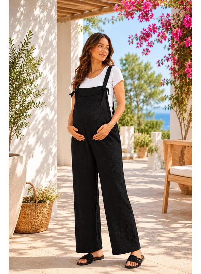 LuvmaBelly MYRB6140 – Natural Muslin Soft Summer Maternity Jumpsuit - Dark Black.