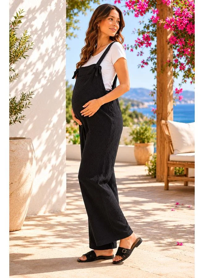 LuvmaBelly MYRB6140 – Natural Muslin Soft Summer Maternity Jumpsuit - Dark Black.