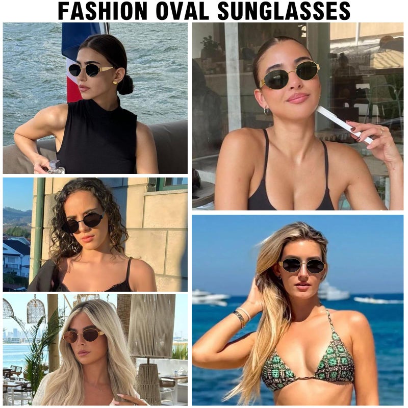 WOWSUN Trendy Oval Sunglasses for Women 2024 Retro Classic Shades UV400 Protection 2pack-Gold Gray+Black Gray - Image 2