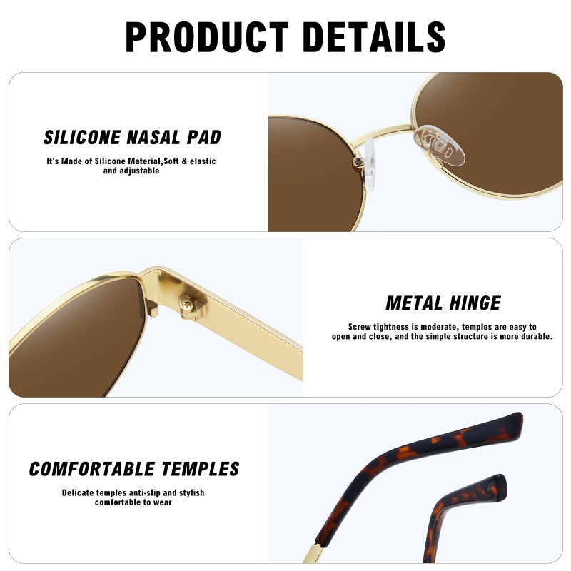 WOWSUN Trendy Oval Sunglasses for Women 2024 Retro Classic Shades UV400 Protection 2pack-Gold Gray+Black Gray - Image 5