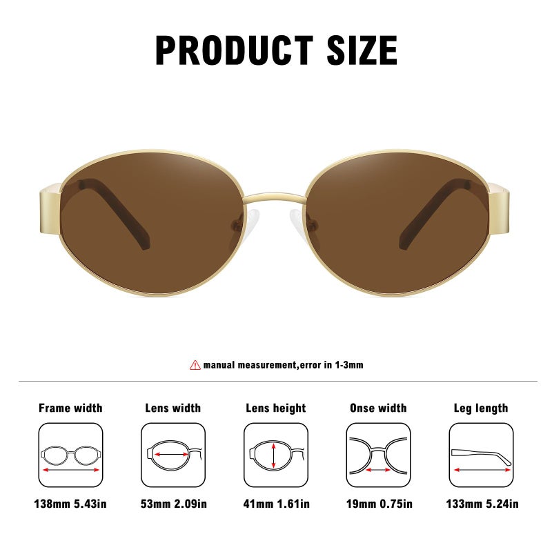 WOWSUN Trendy Oval Sunglasses for Women 2024 Retro Classic Shades UV400 Protection 2pack-Gold Gray+Black Gray - Image 4