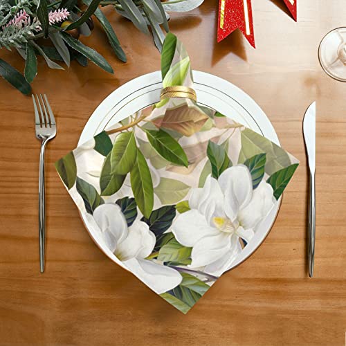 susiyo White Magnolia Flowers Cloth Napkins Dinner Napkin Set of 6 for Kitchen Parties Weddings Cocktail Christmas Halloween Thanksgiving Festivals - Image 3