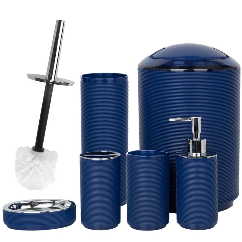 CERBIOR Bathroom Accessories Set 6 Piece Bath Ensemble Includes Soap Dispenser Toothbrush Holder Toothbrush Cup Soap Dish for Decorative Countertop and Housewarming Gift Blue