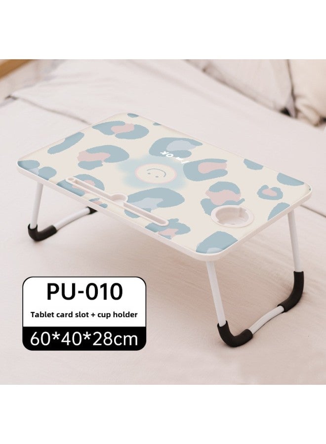 Laptop Desk Bed Folding Table Lazy Small Table Bedroom Sitting Student Dormitory Home Study Desk-Color:PU-010,W Leg, Card Slot + Cup Holder  - Image 1