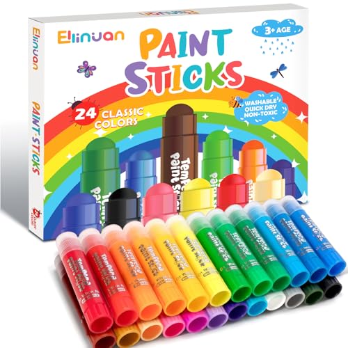 Ellinjan Tempera Paint Sticks For Kids, 24 Colors, Washable & Quick-Drying Twistable Solid Paint, Mess-Free Art Supplies for Drawing & Painting, Ideal Toddler Arts and Crafts Gifts - Image 1