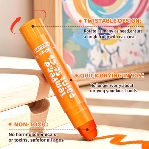 Ellinjan Tempera Paint Sticks For Kids, 24 Colors, Washable & Quick-Drying Twistable Solid Paint, Mess-Free Art Supplies for Drawing & Painting, Ideal Toddler Arts and Crafts Gifts - Image 3
