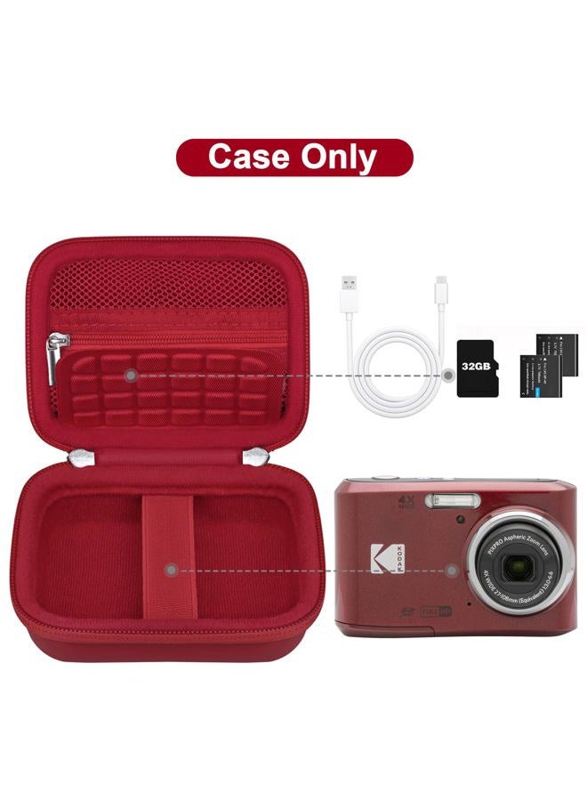 Canboc Carrying Case for Kodak PIXPRO FZ55/ FZ45 16MP Digital Camera, FZ55 Video Vlogging Camera Bag, Mesh Pocket fit Cable, SD Card, Red (Case Only) - Image 2