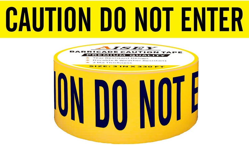 AISEY Yellow Caution Tape Roll Do Not Enter, Halloween Caution Tape 3” X 330 Feet - Safety Barrier Hazard Warning Barricade Tape for Danger/Hazardous Areas, Tear Resistant Design - Image 1