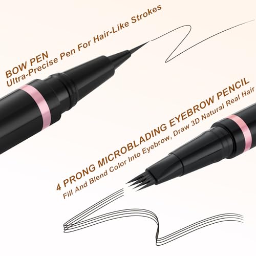 LAVONE Eyebrow Pencil Makeup Kit, with Waterproof 2-IN-1 Microblading Eyebrow Pen, Eyebrow Pomade, Eyeliner and Dual-ended Eyebrow Brush, Brow Pencil Kit for Natural Eyebrows - Ebony - Image 3