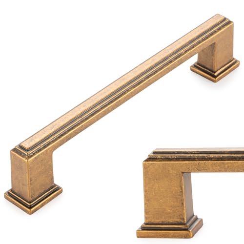KOOFIZO 10 Pack 5 Inch Antique Brass Kitchen Cabinet Pulls Vintage Brass Cabinet Handles Brass Cabinet Hardware for Kitchen Cabinets P02 Drawer Dresser Cupboard Bedroom