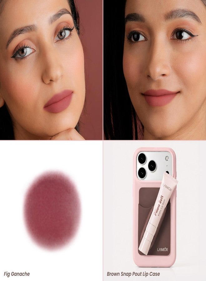 LAMIOR Pillow Soft Matte Lip Balm & Snap Pout Case Combo | Velvet Matte Tinted Color | Peptide, Hyaluronic Acid & Kokum Butter | Soft-Focus Finish | Lightweight Hydrating Formula for Women (Fig Ganache, Lamior Brown) - Image 2