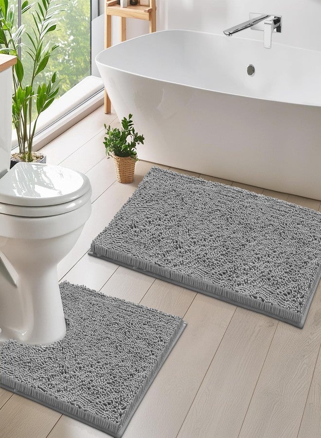لوكس يوروكس طقم سجاد منطقة من الشانيل الناعم من LuxUrux، طقم من قطعتين، سجادة قاعدة مرحاض على شكل حرف U وسجادة 31 × 20، سجادات قابلة للغسل وماصة، ألياف دقيقة تجف بسرعة، سجادات حمام لحوض الاستحمام، رمادي فاتح. - Image 1