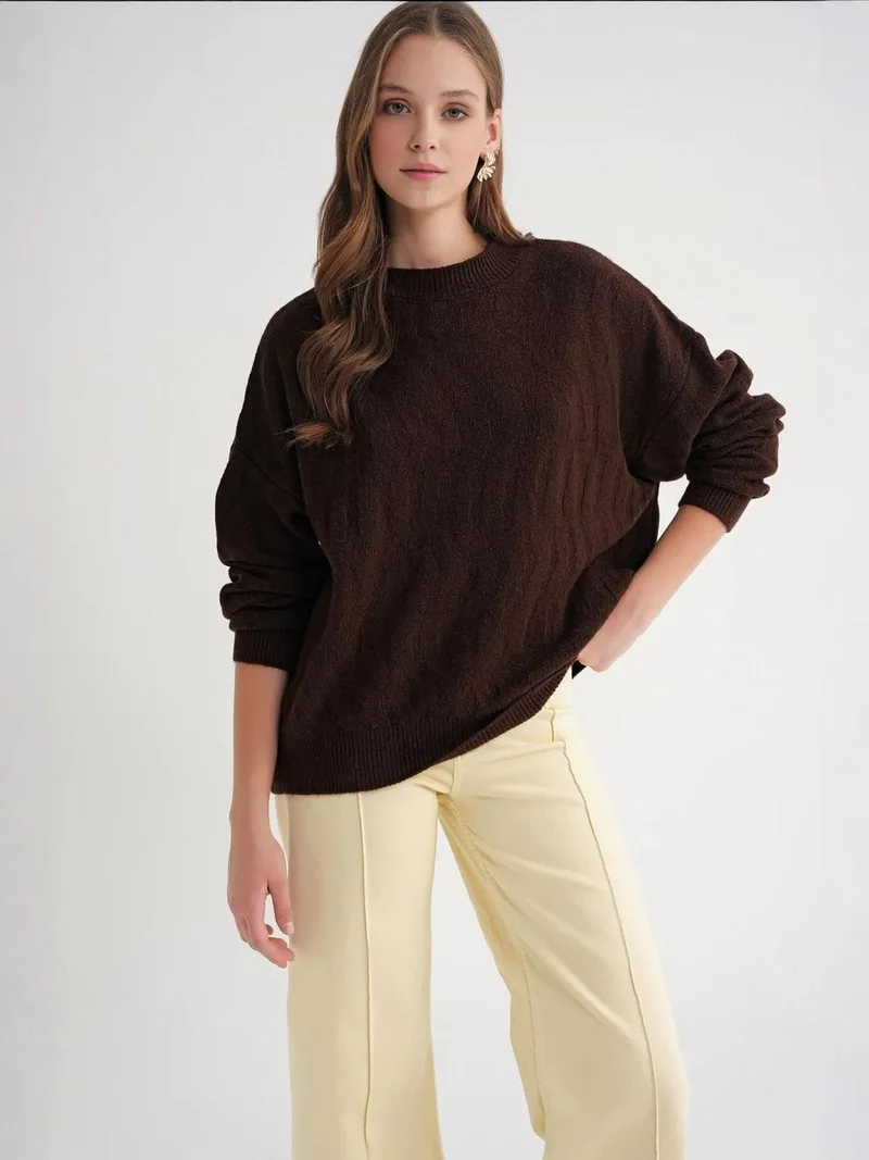 MixRay Mixray Ribbed Knitwear Pullover Sweater with Hair Braid Pattern
