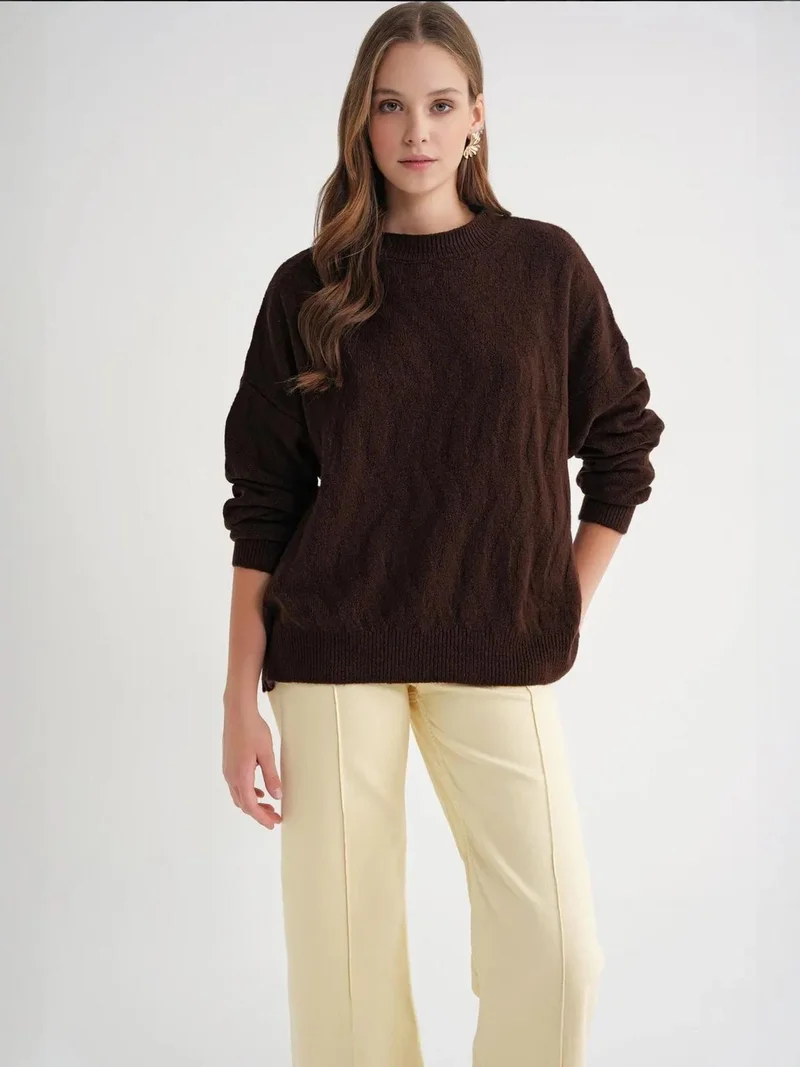MixRay Mixray Ribbed Knitwear Pullover Sweater with Hair Braid Pattern